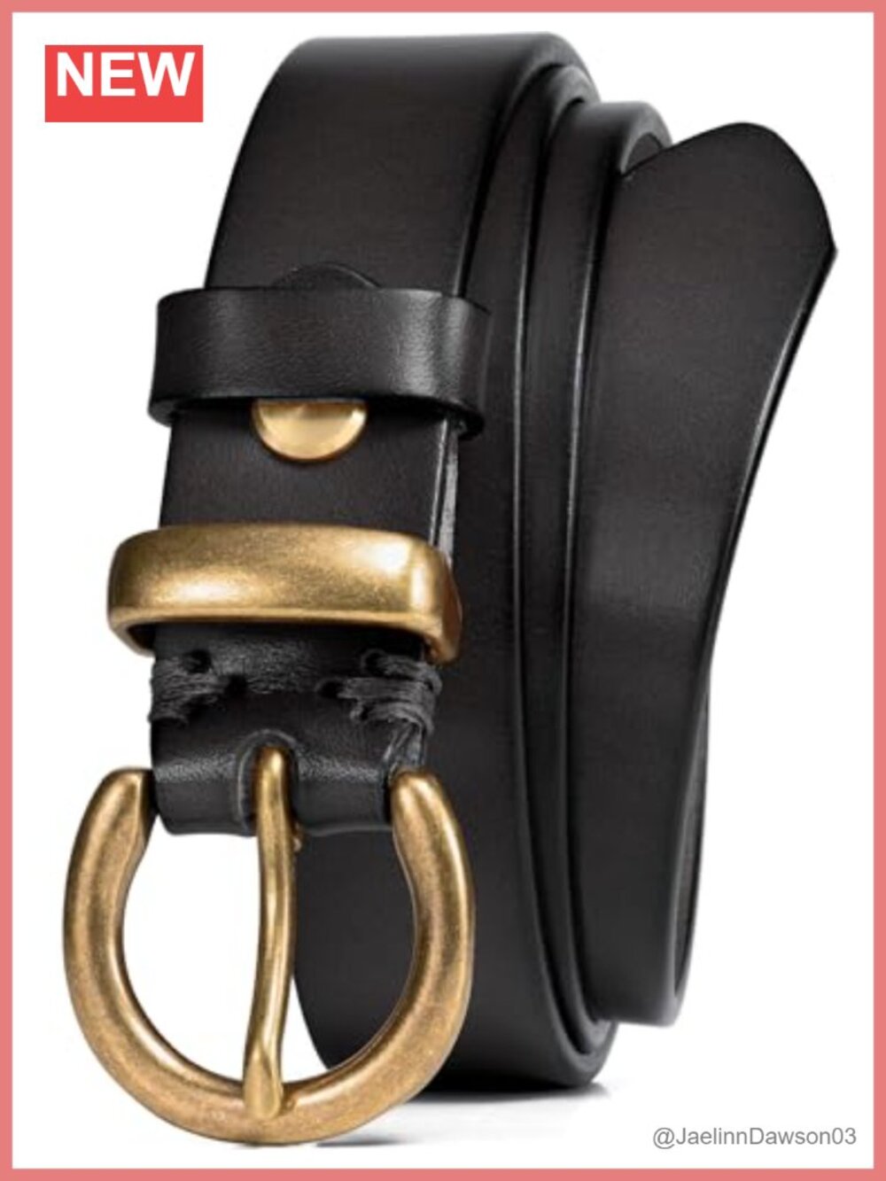 Italian Full Grain Leather Belt Women Vintage Brass Buckle Jeans